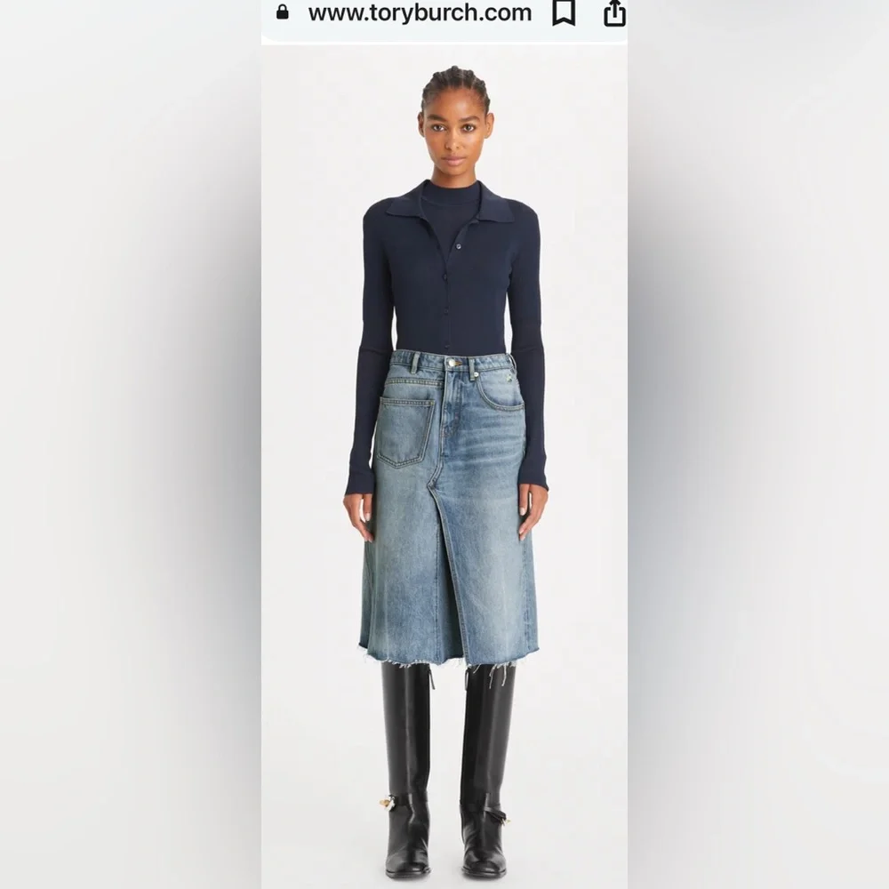 EUC Tory Burch DECONSTRUCTED DENIM SKIRT size 6 - Picture 5 of 15